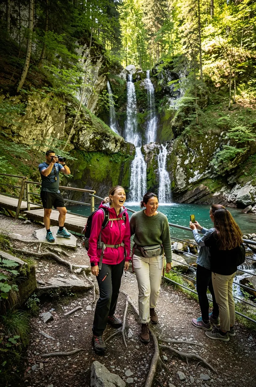 Panoramic photo of a serene mountain village accessible by public transport for quick getaways