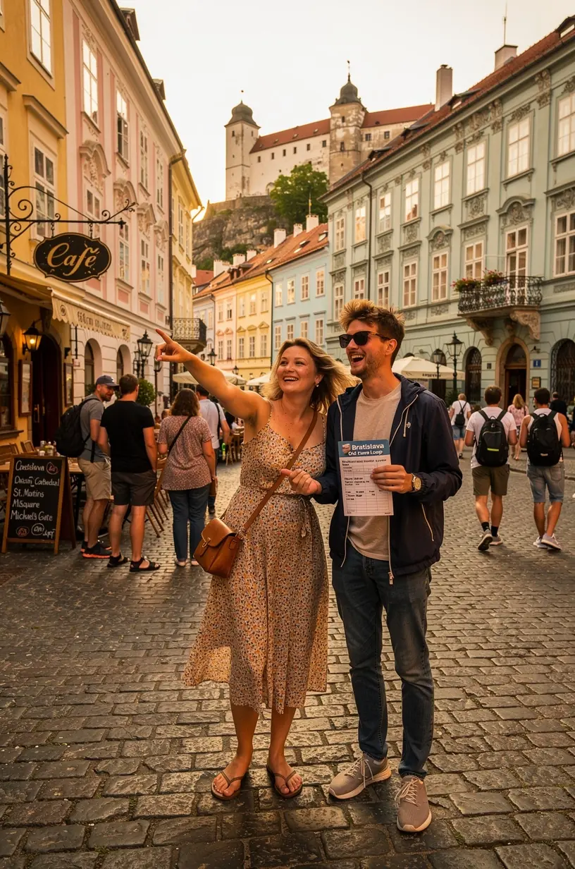 Map illustration showing a weekend tourism route with clear transport connections in Slovakia